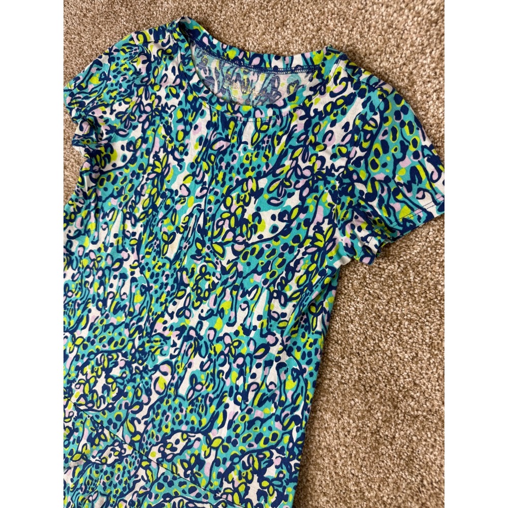 Lilly Pulitzer Girls Dress Blue Green Floral Tiered Ruffle M 6 7 Vibrant Preppy